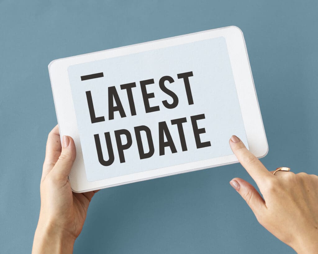 Latest update on tablet. Concept of keeping updated