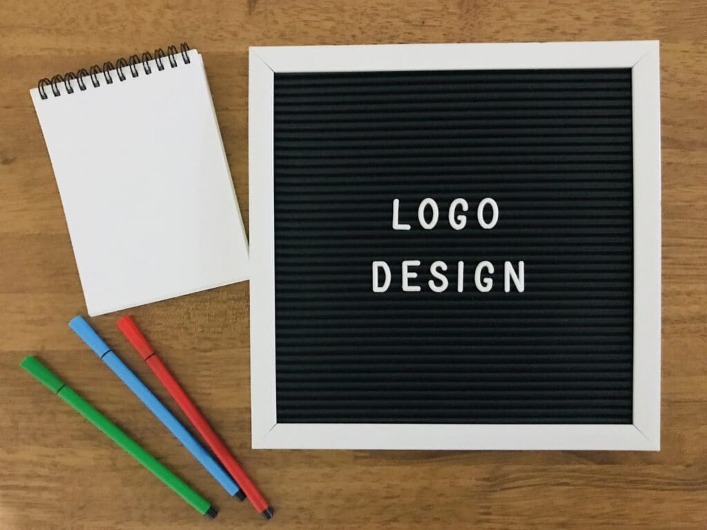 Logo design on black background. Concept of logo branding.