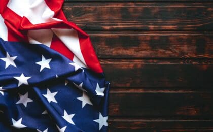 American flag on wood background