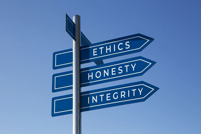 Ethics honesty integrity words on signpost isolated on sky background - Real-Estate-Leads What Should You Look for In a Real Estate Broker? Ethics